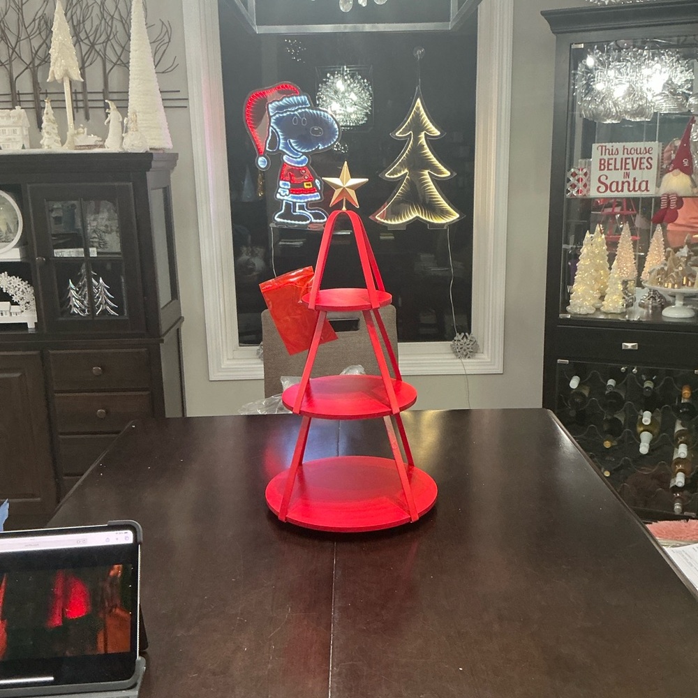 Revolving Red Holiday Tiered Tray by Valerie Parr Hill